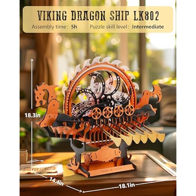 LK802 VIKING DRAGON SHIP MECHANICAL WOODEN PUZZLES, 229 PIECES 3D PUZZLES FOR ADULTS, CRAFTS FOR ADULTS HOBBY BUILDING KIT - Image 4